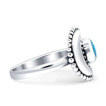 Crescent Moon Ring Created Blue Opal Oxidized 925 Sterling Silver Wholesale